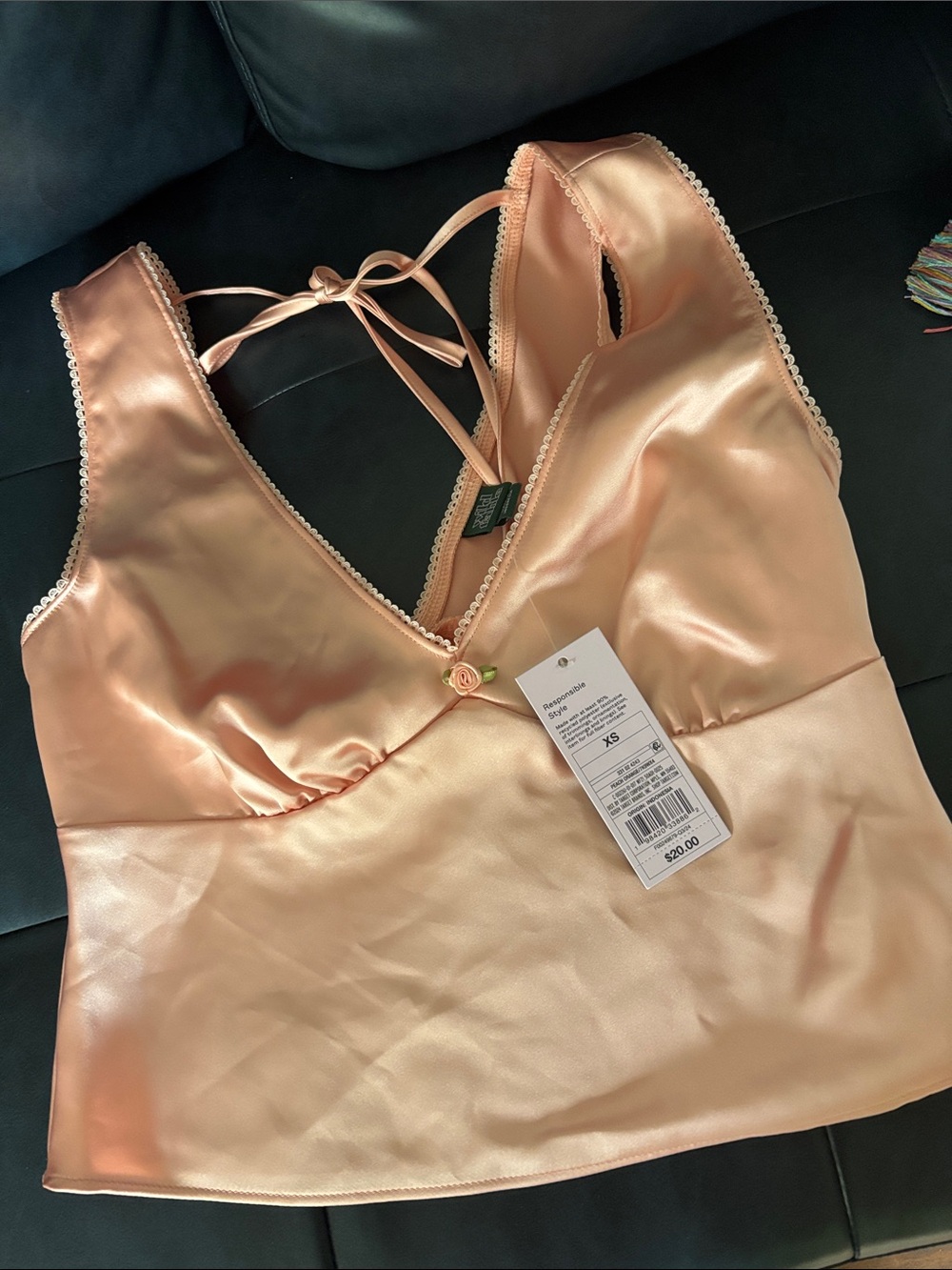Satin Rose Crop Cami Top - Peach Pink